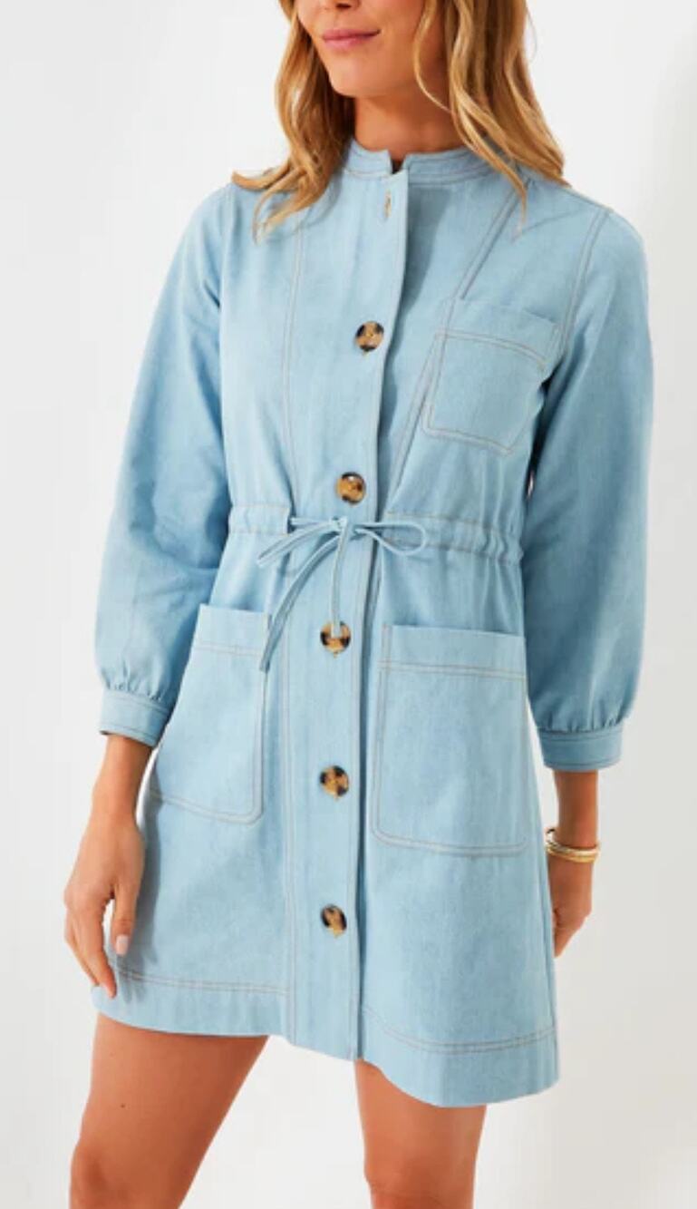 Tuckernuck Light Blue Denim Drawstring Button-Front Mini Dress
